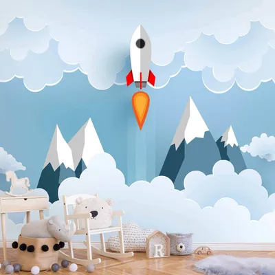 Produktbild von Vlies Fototapete - Rocket in the Clouds 400x280 cm Für Kinder e-B-0038-a-a