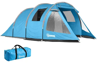 Produktbild von Campingzelt Trekkingzelt Zelt, wetterbeständig, 2 Räume, 475 x 264 cm Breite x 172, Blau