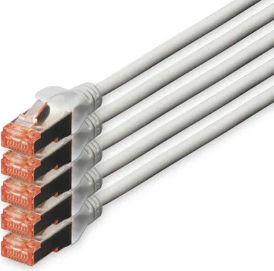 Zdjęcie produktu dla Digitus Kabel krosowy CAT 6 S/FTP, 5 sztuk, 10 m, Cat6, S/FTP (S-STP), RJ-45, RJ-45, Szary