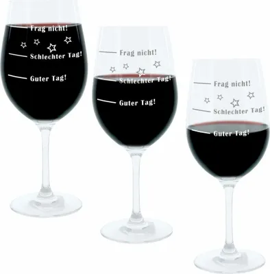 Immagine prodotto di Bicchiere da vino Leonardo XL, set di 3, Buona giornata!, Cattiva giornata!, Non chiedere!, Bicchiere Mood con incisione divertente, Bicchiere da vino Mood, 610 ml