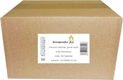 Produktbild von 100 Premium Teelichter Weiß grüner Docht 8 Stunden Brenndauer
