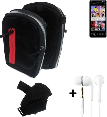 Produktbild von K-S-Trade Outdoor Gürteltasche Holster Umhängetasche + Kopfhörer kompatibel mit Huawei Y8p schwarz Handy Tasche Case travelbag Schutzhülle