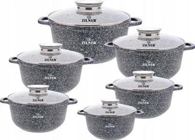 Produktbild von 12-Tlg Granit Kochtopfset Topfset Geschirset Marmorbeschichtung Zilner Zl-8318 Ideal als Geschenk, modern, elegant, für jede Art von Herd, Induktion