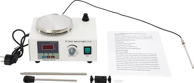 Image de Agitateur magnétique de laboratoire - Plaque chauffante - Régulation numérique de la température - Vitesse réglable - Minuterie - Prise UE - 2000 ml - Beige
