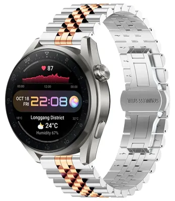 Produktbild von By Qubix Edelstahlarmband - Silber / Roségold - passend für Huawei Watch GT 2 Pro / GT 3 Pro - 46 mm
