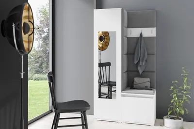 Produktbild von Garderoben-Set "Iga", Moderner Kleiderschrank mit Polsterplatten und Schuhschrank – Ideal für Flur und Eingangsbereich (Weiß, Trinity 15)