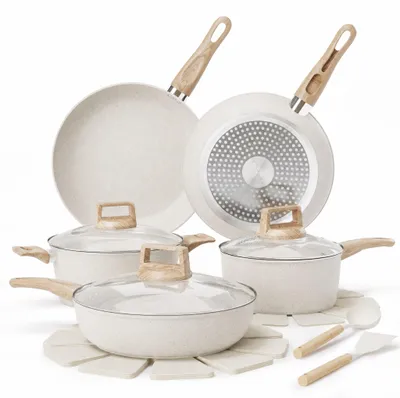 Zdjęcie produktu dla Batterie de cuisine 14 piššces antiadhšŠsive en cšŠramique šC Compatible induction šC Pošºles, casseroles, marmite, cuiseur vapeur+ustersiles