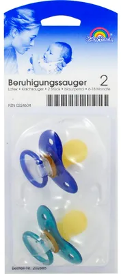 Immagine prodotto di Succhietto Baby-Frank in lattice con tettarella a ciliegia blu, 2 tettarelle