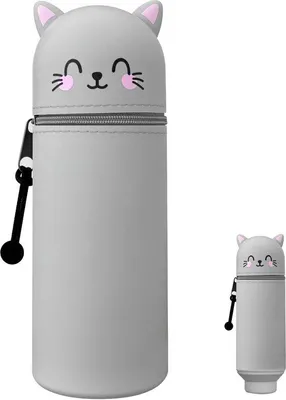 Immagine prodotto di Custodia in morbido silicone, 2 in 1, grigia, con gatto, per la scuola e l'ufficio