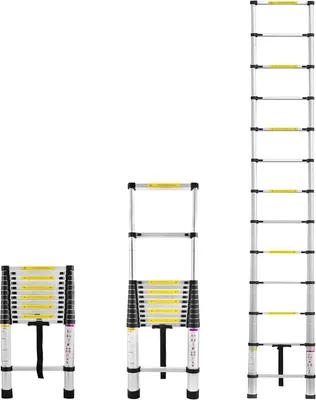 Produktbild von VA-Cerulean Teleskopleiter 3,8m Aluminiumleiter Rutschfester Aluleiter Schiebeleiter Sprossenleiter Ausziehleiter Mehrzweckleiter max 150kg