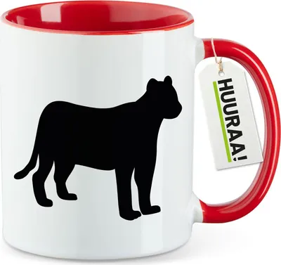 Produktbild von Huuraa Kaffeetasse Panther Silhouette 330ml Rot Keramik Kaffeebecher Geschenkidee