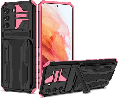 Produktbild von Galaxy S21 Plus 5G Hülle, Hybrid Robust Schutz Stoßfest Schutzhülle mit Kartenhalter Ständer für Samsung Galaxy S21 Plus 5G Rosa