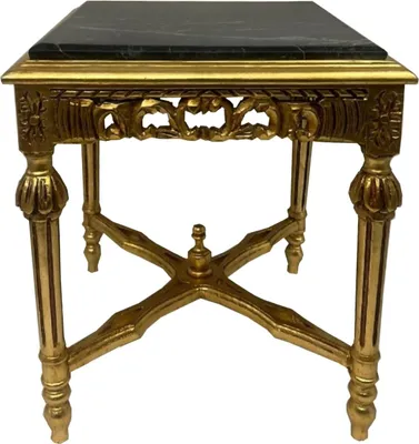Barock Beistelltisch mit Marmorplatte Gold Schwarz Baroque Side Table with Marble Top Gold Black