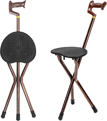 Imagen del producto de Bastón con asiento - Bastón con reposapiés - Para descansar durante el camino - Regulable en altura - Hasta 96 cm - Color gris plateado