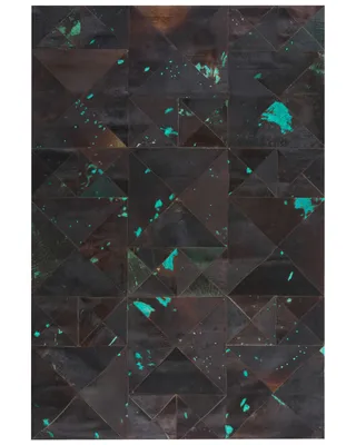 Produktbild von BELIANI Teppich Braun und Blau Kuhfell rechteckig 160 x 230 cm Kurzhaar Kurzflor handgefertigt mit Muster Geometrisch Abstrakt Patchwork Modern Indoor