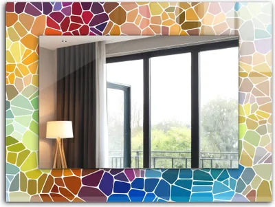 Produktbild von Dekorativer Wandspiegel - Bedruckter Spiegel - Motiv - 80x60 cm - Buntes Abstraktes Mosaik