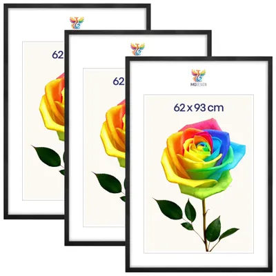 Produktbild von MG Design 3er Set Bilderrahmen Schwarz 62x93 cm - Posterrahmen Echtholz mit Acrylglas, verstärkte Wandaufhängung, hoch/quer