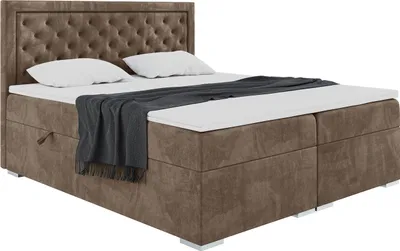 Produktbild von MEBLINI Boxspringbett mit Bettkasten - Gepolstert Doppelbett mit Matratze und Topper - Polsterbett mit Stauraum - Bett mit Kopfteil - Stauraumbett - GLAMOUR - 140x200 - H4/Braun Samt