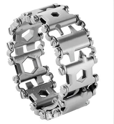 Obrázek produktu pro Náramek multitool 29 nástrojů stříbrné barvy s ocelovým páskem s nástroji EDC pro každodenní použití a přežití