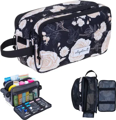 Produktbild von Kulturbeutel Kulturtasche Damen viele Fächer Kosmetiktasche gross Reise Sauna Sport Freizeit Tasche Elephant Travel Washbag XL 13022 Black Flower