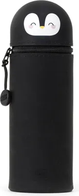 Produktbild von Legami Kawaii 2-in-1-Schulmäppchen in weicher Silikon-Panda-Form, Tisch-Stifthalter, Reißverschluss, Buntstifte, Marker, H 18,5 cm, Penguin