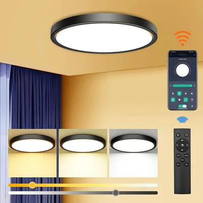 Produktbild von Deckenlampe Φ40cm Fernbedienung Dimmbar Nachtlicht 10%-100% Timer,Bluetooth&Memory Schwarz für Küche,Schlafzimmer,Esszimmer