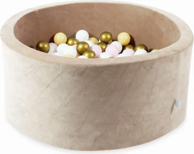 Produktbild von Trockenpool 90x40 Velvet Soft Dark Beige mit 300 Bällen: weiß, hellrosa, beige, altgold