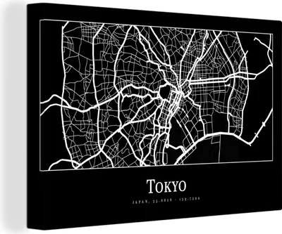 Obrázek produktu pro OneMillionCanvasses® - Výtisky na plátně - 140x90 cm, Mapa - Tokio - mapa města - mapa, nástěnné umělecké dekorace - fotografie na plátně - malba na dřevěném rámu