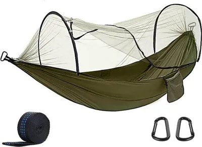 Produktbild von Famanu Hängematte mit Moskitonetz - Tragbare Nylon Swing Hängematte - Grün