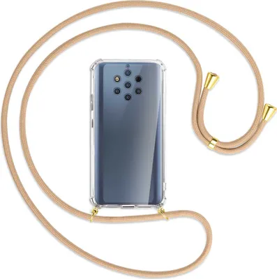 Produktbild von Handykette Backcover-Schutzhülle mit Band (Metall goldfarben) für Nokia 9 PureView - beige
