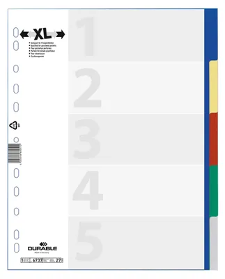 Image de DURABLE Index A4+ 5 part. onglets colorés neutre PP, Multicolore, 673727
