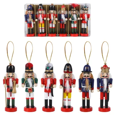 6 Nussknacker-Figuren aus Holz, handbemalt, 13 cm, Weihnachtsdeko