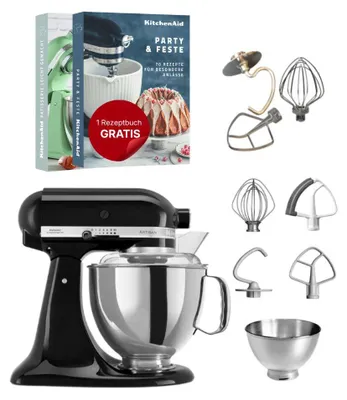 Produktbild von KitchenAid 4,8 L 5KSM175 Artisan Küchenmaschine inkl. TschimmHook Rührelemente Onyx Schwarz