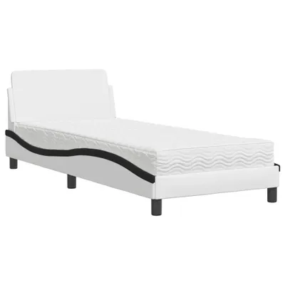 Produktbild von Bett mit Matratze "Dover" Weiß und Schwarz 90x190 cm Kunstleder