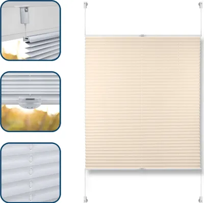 Produktbild von TEKONA Plissee Faltrollo Jalousie Rollo Ohne Bohren Klemmfix Easyfix Fenster Tür - Creme, 100 cm x 200 cm (B x L)