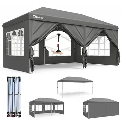 Produktbild von Sekey Faltpavillon 3x6 m wasserdicht UV50+ Gartenpavillon Partyzelt mit 6 Seitenteilen höhenverstellbar, Grau