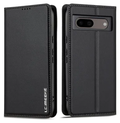 Immagine prodotto di Custodia magnetica in pelle flip per Google Pixel 8, con slot per schede e funzione stand Nero