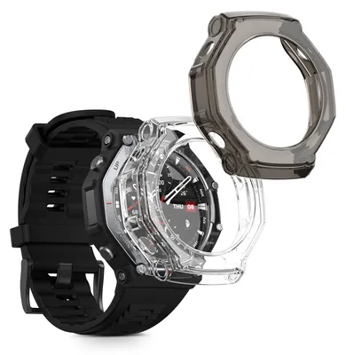 Produktbild von kwmobile 2x Sport Schutzhülle kompatibel mit Huami Amazfit T-Rex 3 Hülle - Silikon Cover klar - Case ohne Tracker - Transparent Schwarz