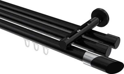 Produktbild von Interdeco Innenlaufstange / Gardinenstange mit Innenlauf Schwarz, Typ Siteno Verano (Schräge Bicolor), 20 mm Ø 3-läufig, 520 cm