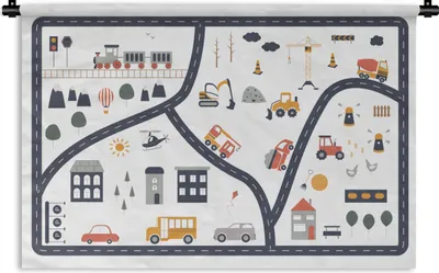Produktbild von MuchoWow® Wandteppich Wandbehang Auto - Kinder - Gebäude 150x100 cm Tapisserie Dekoration Wandtuch - Waschbar - Tapisserien - Wand-Decke