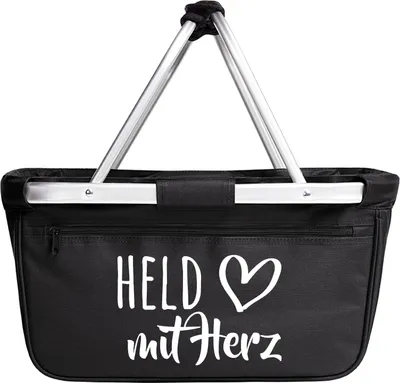 Produktbild von Huuraa Einkaufskorb Held mit Herz 20 Liter Black faltbarer Tragekorb Geschenkidee