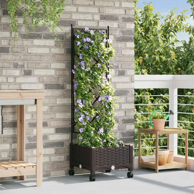 Immagine prodotto di Maison Exclusive - Vaso da fiori con struttura a graticcio e ruote, colore marrone, 40 x 40 x 131,5 cm, materiale: PP