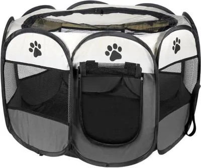 Produktbild von Hundekäfig/Katzenkäfig - 91x91x58 cm - Grau - Faltbar - Stabil - Tragbar - Ideal für Zuhause und Reisen