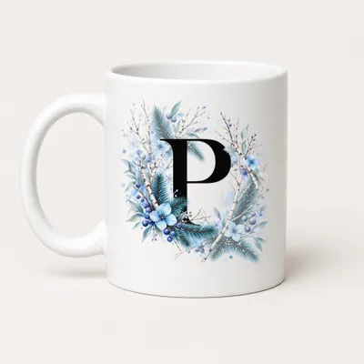 Produktbild von Winter Tasse A-Z Buchstaben 325 ml Keramik Geschenkidee personalisiert - P