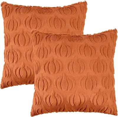 Immagine prodotto di 2 federe per cuscini a forma di zucca - Autunno - 45 x 45 cm - Federe decorative - Morbida fodera in peluche per cuscini da divano - Fodera per cuscini - Autunno