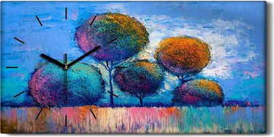 Produktbild von Wohnzimmer-Bild Leinwand Uhr Geräuschlos 60x30 Abstrakte Kunst Bäume malen - schwarze Hände