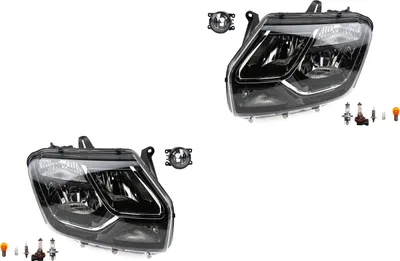 Obrázek produktu pro Sada světlometů vhodná pro Dacia Duster + mlhovky. + Žárovky: 8200074008, 6202E1, 00006202E1, 6710027, 0000620, 620639, 0000620