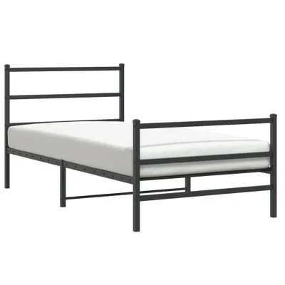 Zdjęcie produktu dla vidaXL Rama łóżka z wezgłowiem i podnóżkiem metalowa czarna 107x203 cm