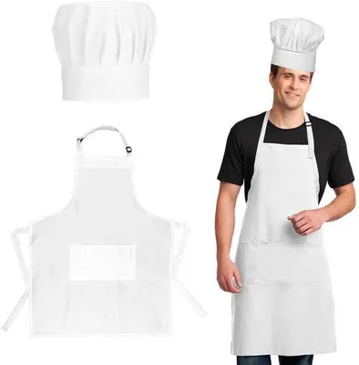 Produktbild von Ibenzoa® Verstellbares Kochschürzen-Set mit Schürze & Mütze, Unisex, Polyester, 2 Fronttaschen – für Küche & Restaurant