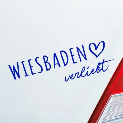 Produktbild von Auto Aufkleber Wiesbaden verliebt Herz Stadt Heimat Liebe Car 19x6 cm Dunkelblau Sticker Heckscheibenaufkleber
